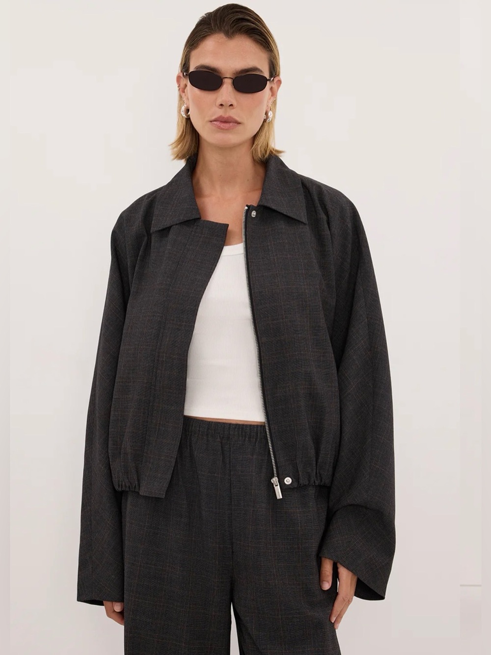 Dissh - Marco Grey Plaid Bomber Jacket and Elastic Waist Pant. NWOT. Selling Set